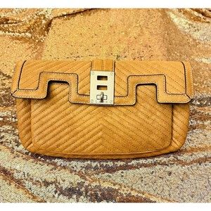 L.A.M.B By Gwen Stefani Saratoga Tan Leather Clutch Vintage Y2K Camel